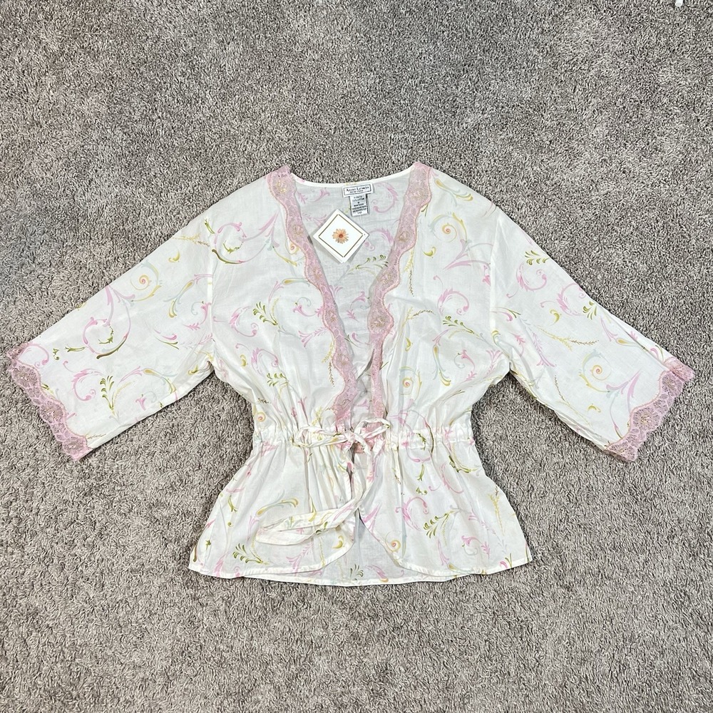 VTG Anne Lewin New York Cotton Floral Lace-Trim Tie Waist Cover-Up M Cottagecore